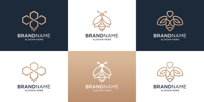 Set of Honey bee logo with modern line art style vector