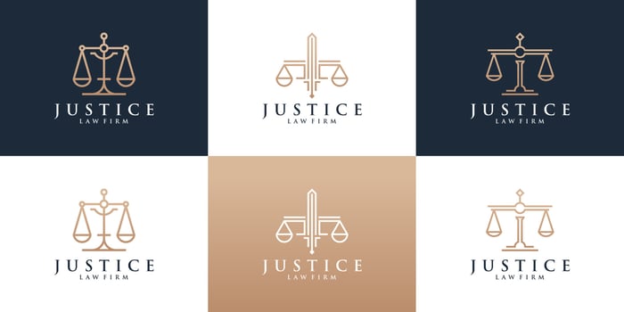 Set of law firm logo icon set with golden color. Symbol for Justice, Law Offices, Attorney services, lawyer, logo design inspiration. vector