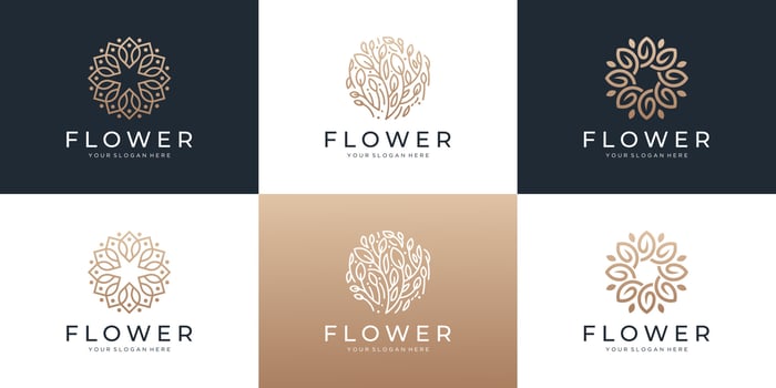 Set of abstract flower with leaf logo design inspiration. vector