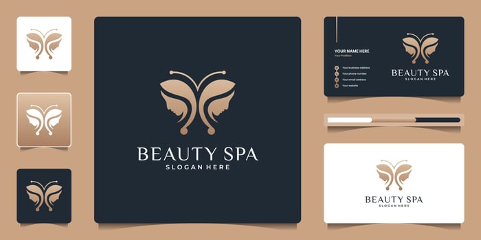 Beauty butterfly with women face logo design and business card template. vector