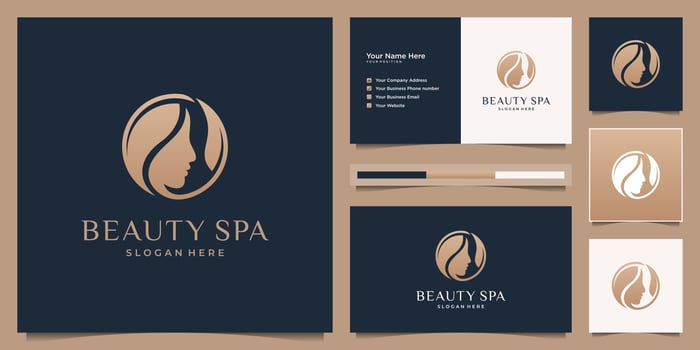 Feminine women logo with leaf natural icon for beauty spa, salon, yoga. vector