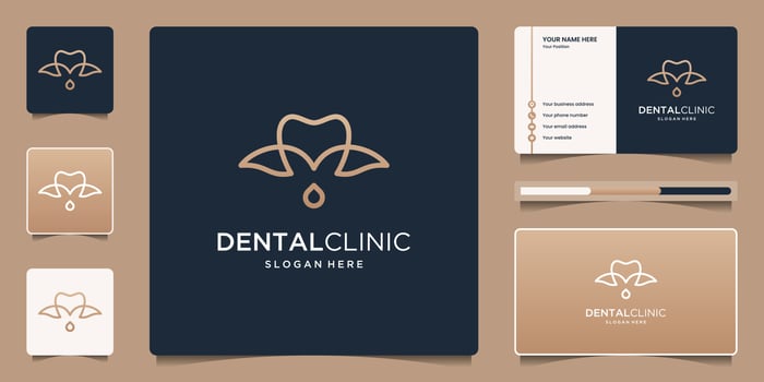 Dental clinic logo design with leaf and droplet logo design with business card. vector