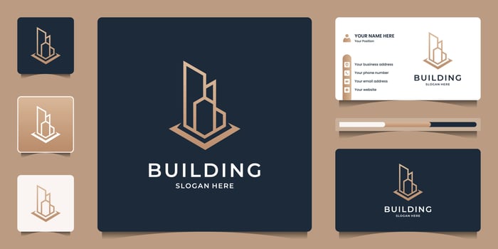 Building real estate logo design premium. Minimalist skyline logo for architecture, construction, apartment. vector