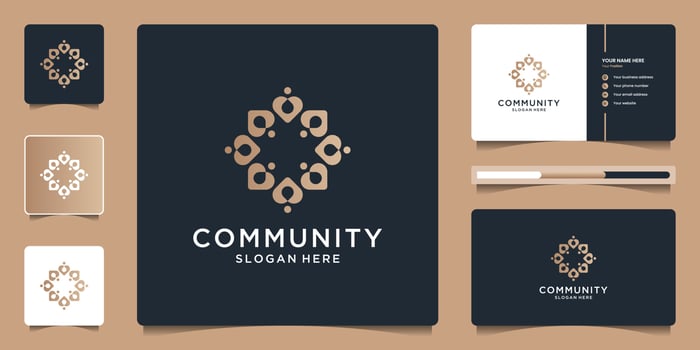 Creative community logo design and business card for social group vector