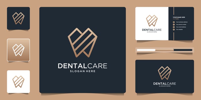 Dentistry clinic logo design with geometric line abstract dental logo and business card vector