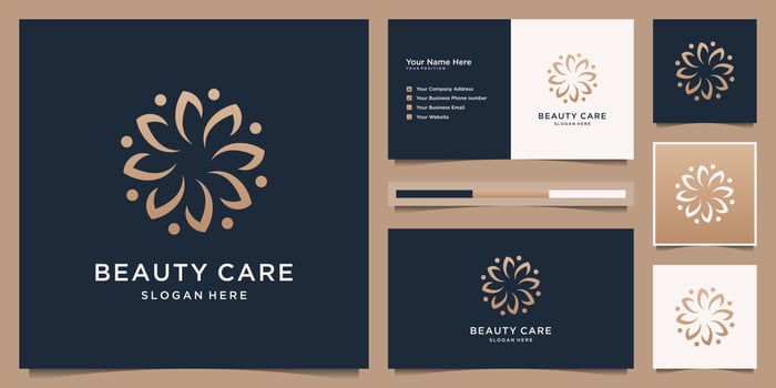 Feminine beauty flower logo design with abstract luxury leaf circle concept vector