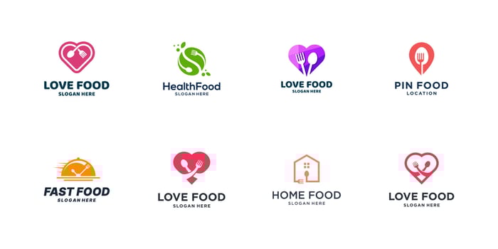 Collection of food logos for restaurant with spoon and fork symbol vector