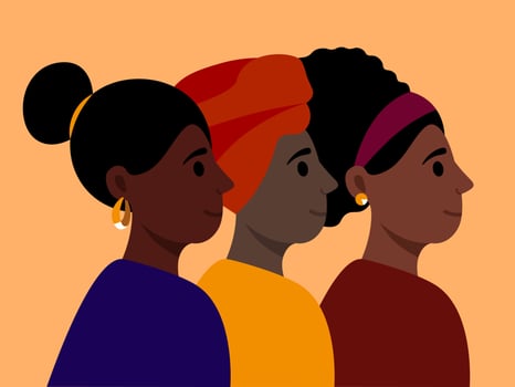 Black Women Together, Black Power And Proud Vector Illustration In Flat Style