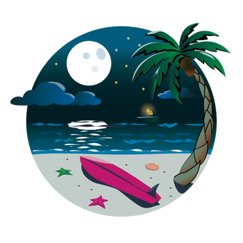 tropical island with palm trees, summer landscape. Palms trees, full moon, night beach png
