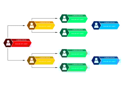 Colorful business structure concept, corporate organization chart scheme with people icons. Vector illustration.