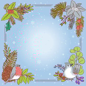 Winter Snowflakes, Floral and Animal Background Border vector