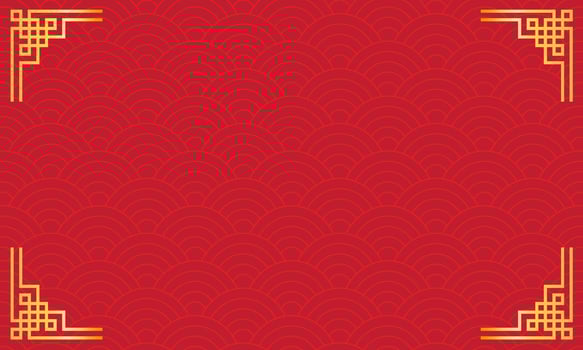 Chinese gold frame with oriental asian elements on red background, for wedding invitation card, happy new year, happy birthday, valentine day, greeting cards, poster or web banner. Eps10 vector
