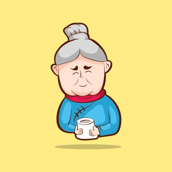 premium vector l grandma drinking water. flat illustration. cute grandma. mascot logo.