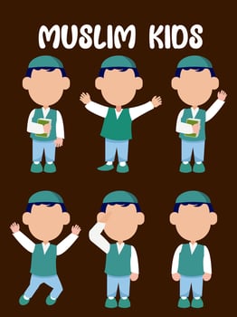 Muslim kids vector illustrations with charming and expressive in various poses