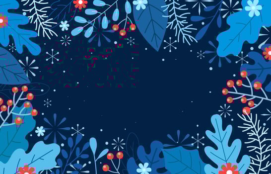 Winter Leaves Border with Blue Background vector