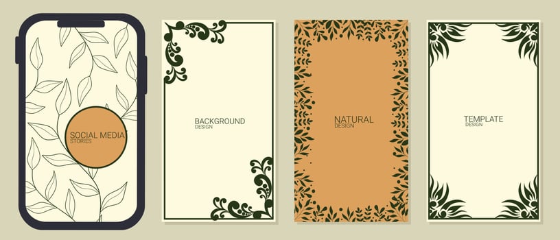 classic theme social media story template. Decorative vintage frames or borders to be use on the cerita, invitations, brochures, journals. silhouette leaf decoration. vector