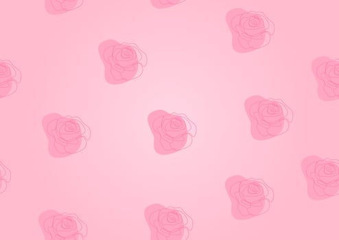 Wallpaper or gift wrapping paper of pink roses in one line drawing style and seamless vector design isolated on pink background.