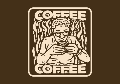 Vintage illustration drawing of man drinking a cup of coffee vector