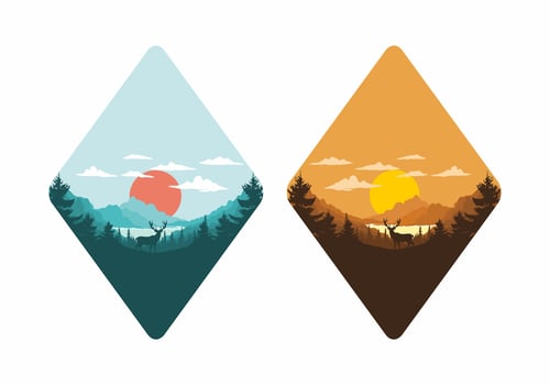 Landscape art illustration of lake and pine forests vector