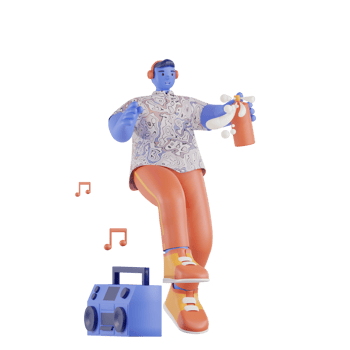 Man using spray cans while listening to music png