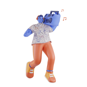 Man dancing while carrying a radio png