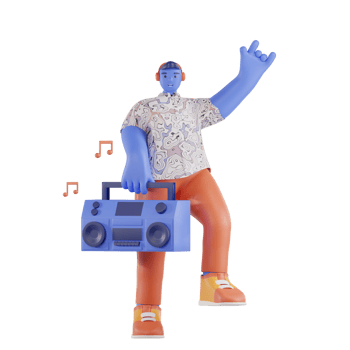 Man dancing while carrying a radio png