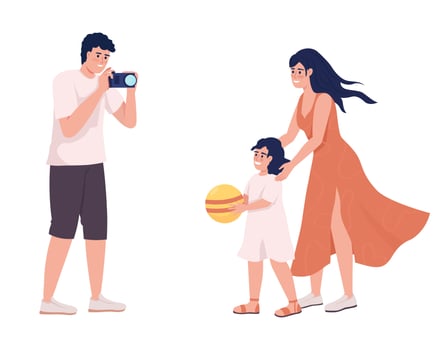 Family walking at park semi flat color vector characters. Editable figure. Full body people on white. Happy moments outdoor simple cartoon style illustration for web graphic design and animation