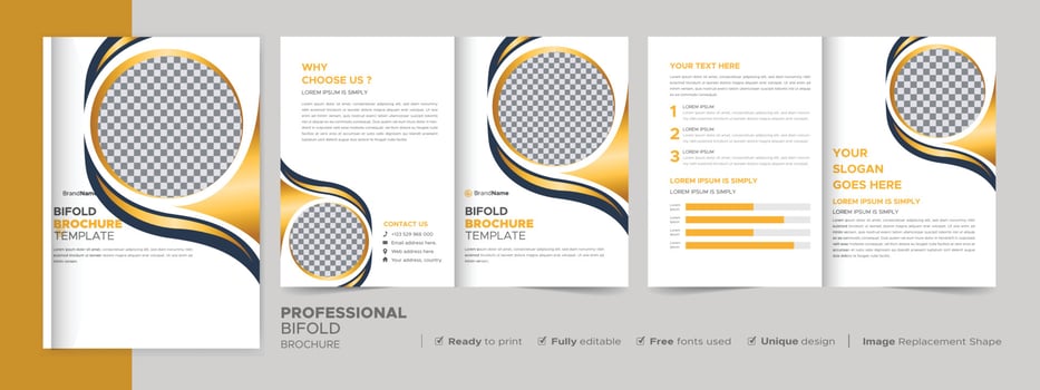 Bifold Brochure Design Template for Your Company, Corporate, Business, Advertising, Marketing, Agency, and Internet Business. vector