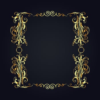 Vintage floral frame gold with black background vector