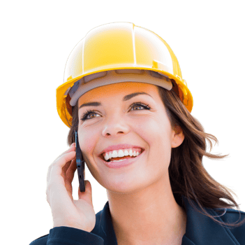 Transparent PNG Young Female Contractor Wearing Hard Hat Using Phone.