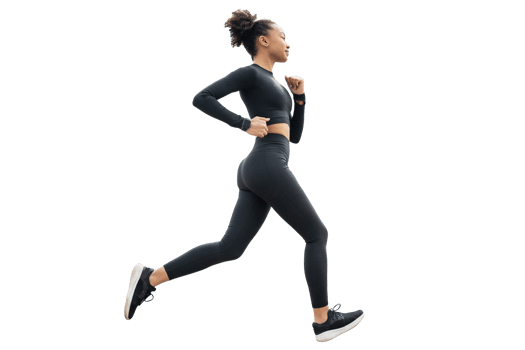A female runner is running fitness training in a tight-fitting tracksuit. png