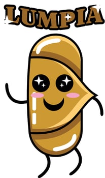 Graphic illustration of traditional Indonesian snack mascot cartoon lumpia design vector