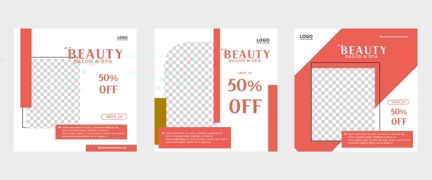 Set of three elegant minimalist backgrounds of social media beauty skincare promotion banners premium vector templates