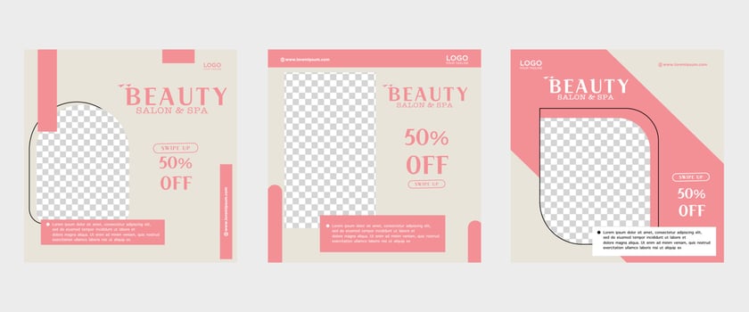Set of three elegant minimalist backgrounds of social media beauty skincare promotion banners premium vector templates