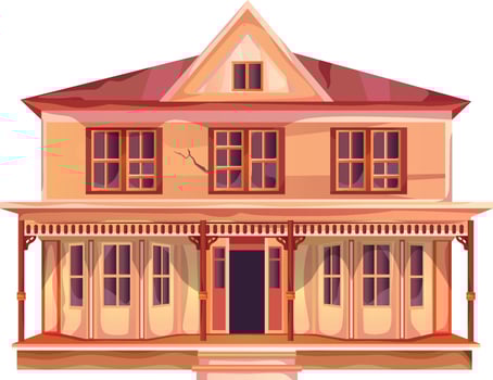 Home facade with doors and windows , Cartoon vector illustration.