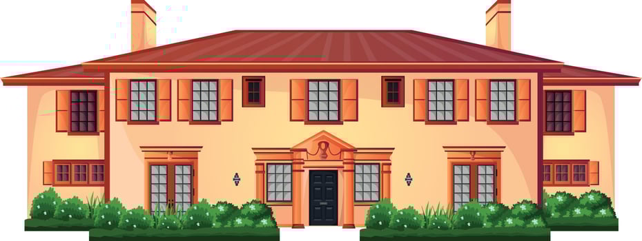 Home facade with doors and windows , Cartoon vector illustration.