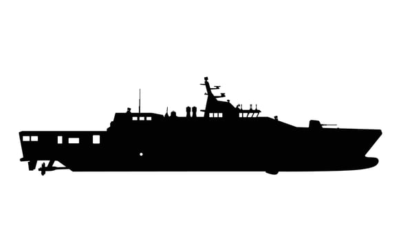 Military Anti-submarine Corvette Warship Vessel Silhouette, Army Attack Craft Battleship Illustration vector
