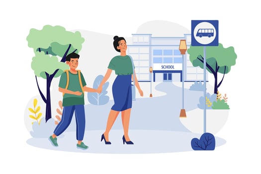 Mother Walking Son To Drop To School vector