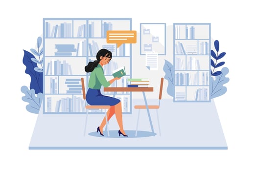 Girl Reading A Book In The Library vector