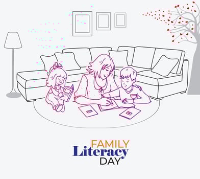 Family Literacy Day. Mother and son Reading Concept. Template for background, banner, card, poster. vector illustration.