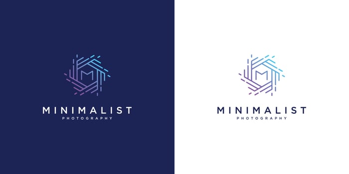 minimalist logo design photography. abstract focus lens design and initials M. vector