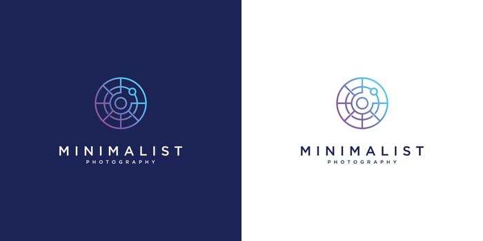 minimalist logo design photography. line style design, lens, focus and optical. vector