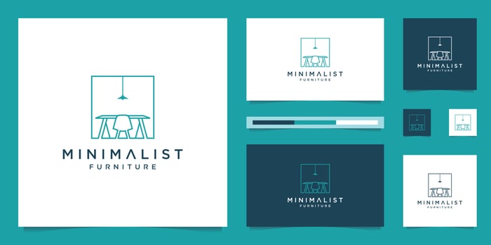 Premium furniture logo design. Luxurious interior design line sofa chairs and desk. vector