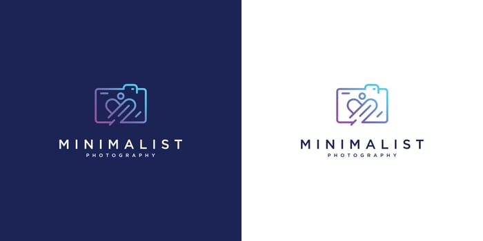 minimalist logo design love photography. line style design, camera, lens and focus. vector