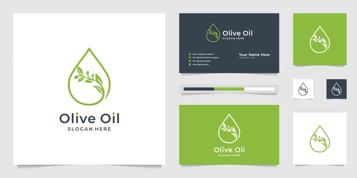 olive oil droplets and tree branches, symbols for beauty salon, skincare, cosmetic, yoga and spa products. premium logo design and business cards. vector