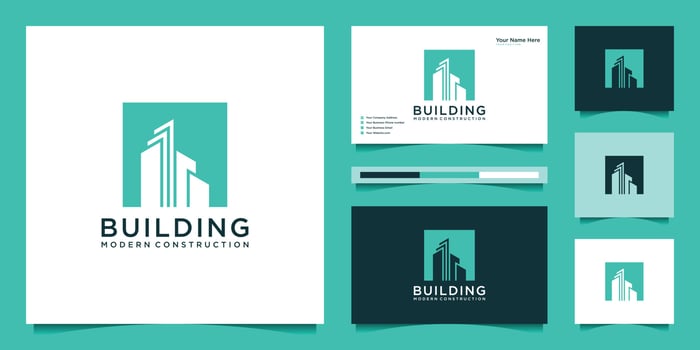 Building logo design with modern concept. city building construction abstract for logo design inspiration. logo design and business card Premium Vector