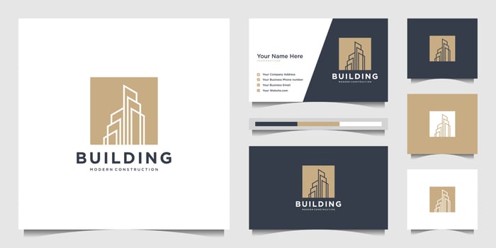 Building logo design with modern concept. city building construction abstract for logo design inspiration. logo design and business card Premium Vector