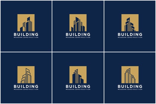 set collection building logo design bundle construction. premium business cards, inspiring city building abstract logos modern. vector