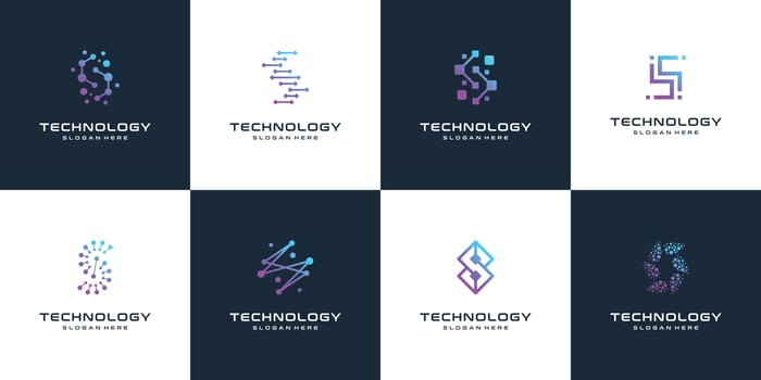 Collection of letter S abstract logo design symbol letter mark technology, dot, computer, data, internet. premium vector. vector