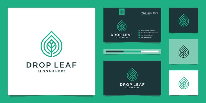 Drop and leaf vector logo with linear. logo design and business card